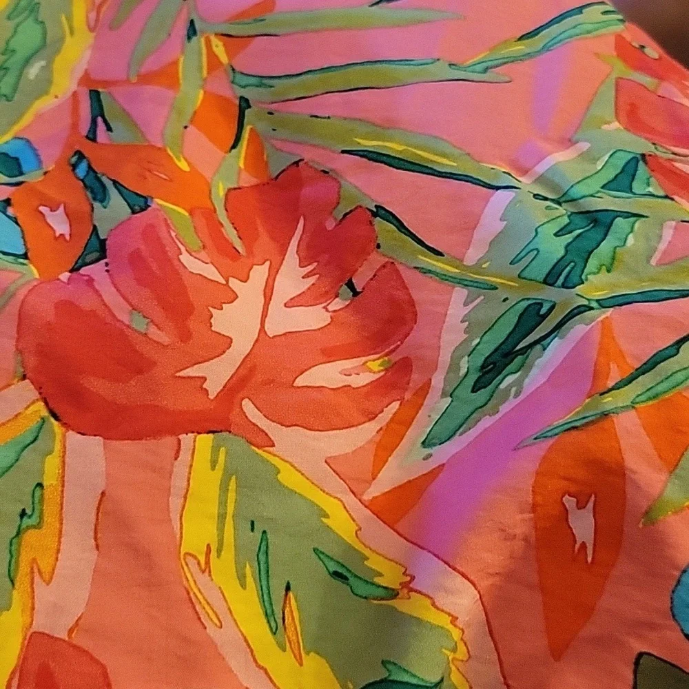 Dress Forum palm leaves floral tiered midi skirt shades of pink green Small NEW…